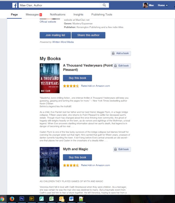 screenshot of author app on Facebook page of Mae Clair, author