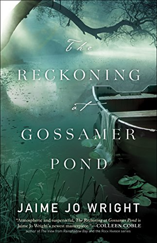 Book cover for The Recooking at Gossamer Pond shows row boat near shore on foggy lake, tree limb in background