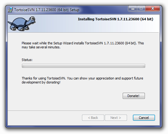 TortoiseSVN Installation Status Screen