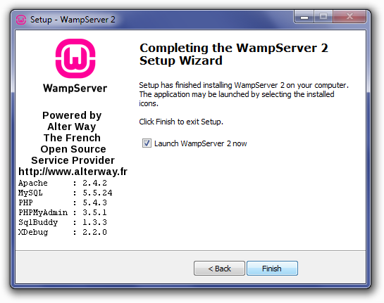 Installing WampServer: Completing The WampServer Setup Wizard Screen