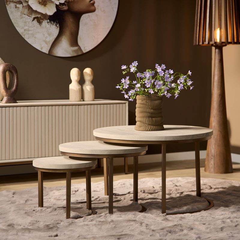 Salontafel madison sand van Starfurn mangohout en bronze poot