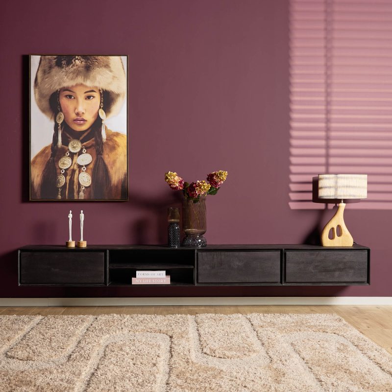 Zwevend tv-meubel Ambiance Zwart Mangohout 280 cm