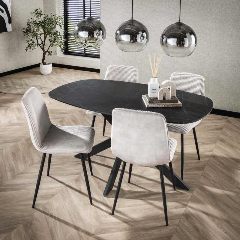 Eettafel Onyx Cross deens ovaal 150cm / 3D melamine graphite - 150