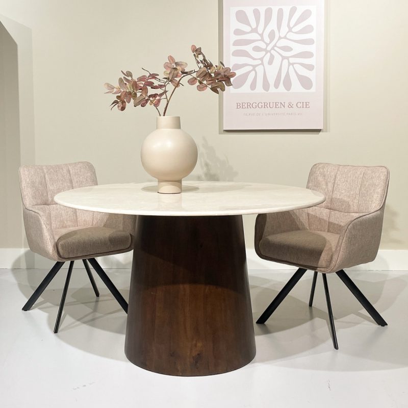 Ronde Eettafel Brix Bottecino Crème wit Marmer 130 cm