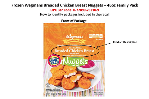 Photo of the front packaging of the affected wegman's nuggets