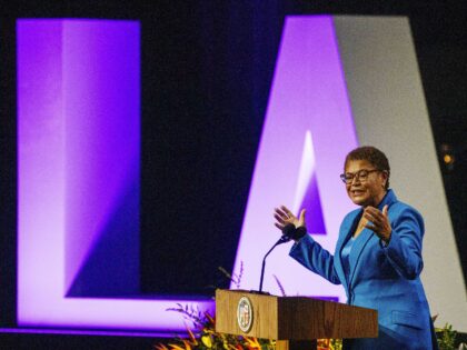 FILE - New Los Angeles Mayor Karen Bass speaks during her inaugural address, Sunday, Dec.