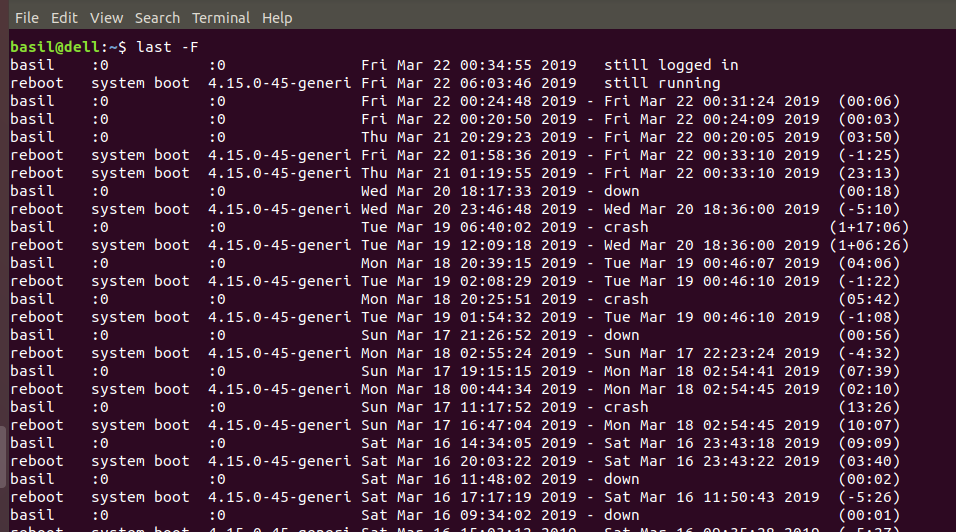 Login and logout time