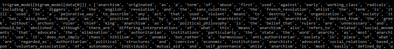 Output for trigram