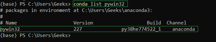 Verifying Pywin32 Installation on Windows using Conda
