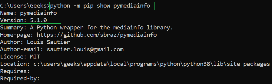 Verifying Pymediainfo Package Installation on Windows using PIP
