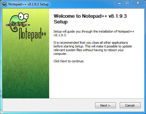 Setup screen