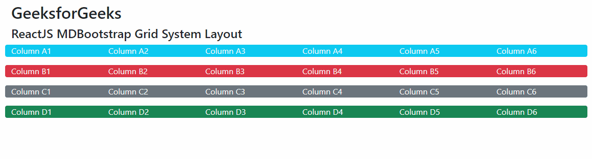 ReactJS MDBootstrap Grid System Layout
