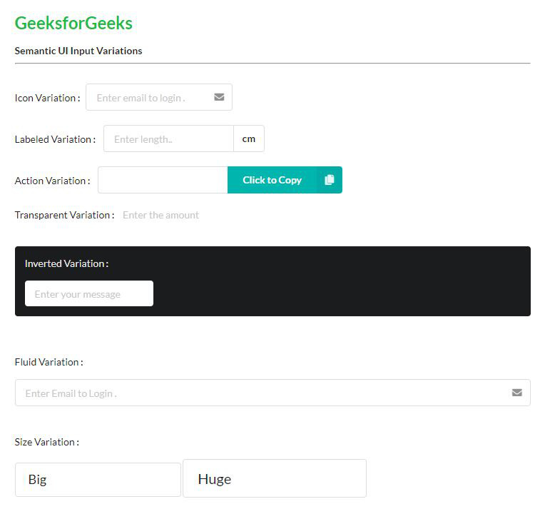 Semantic-UI Input Variations