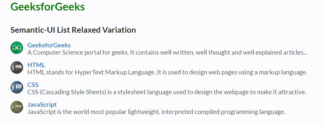 Semantic-UI List Relaxed Variation