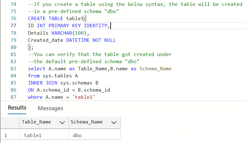 create table