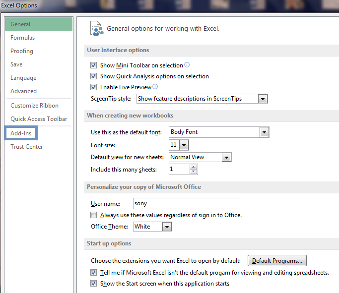 Selecting-add-ins