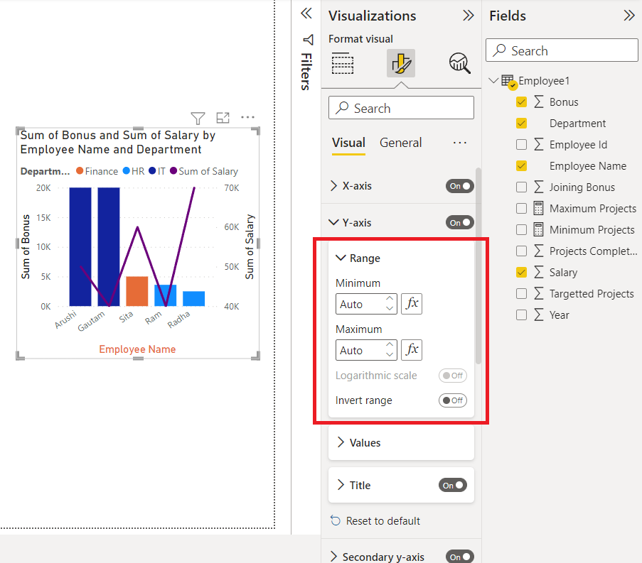 Using Range feature of Y-Axis