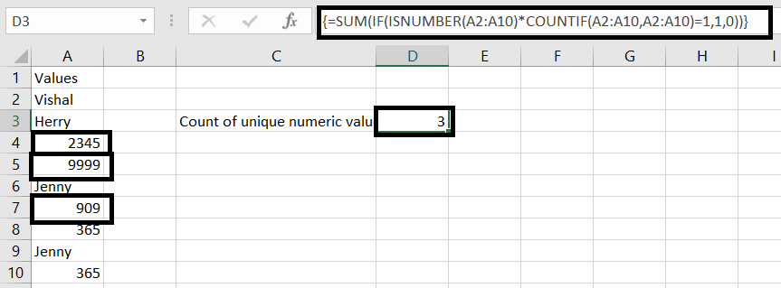 Count Unique Values in Excel
