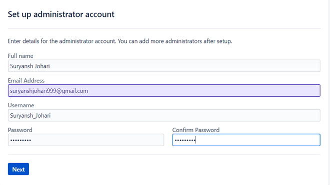 Setup administrator account