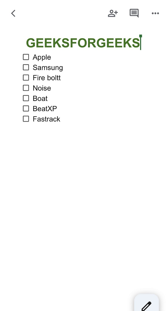 Checkboxes in Google Docs