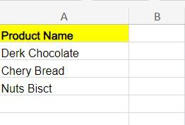 Dataset containing Product Name