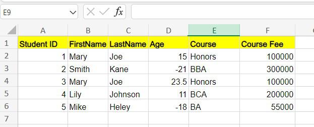Data Validation in Excel