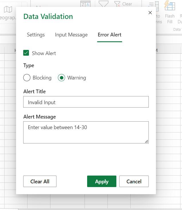 Data Validation in Excel