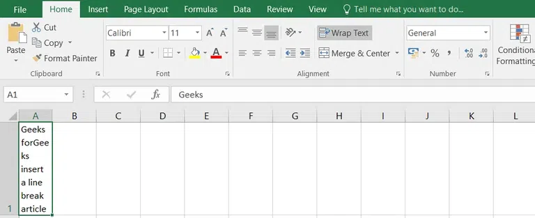 Start a New Line in Excel Cell