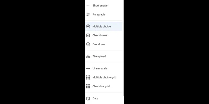Select "Multiple Choice" and view the available option