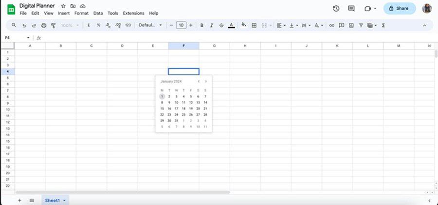 Select a date of your choice for F4 from the drop-down calendar.