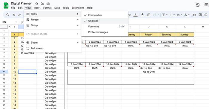 clicking on View > gridline