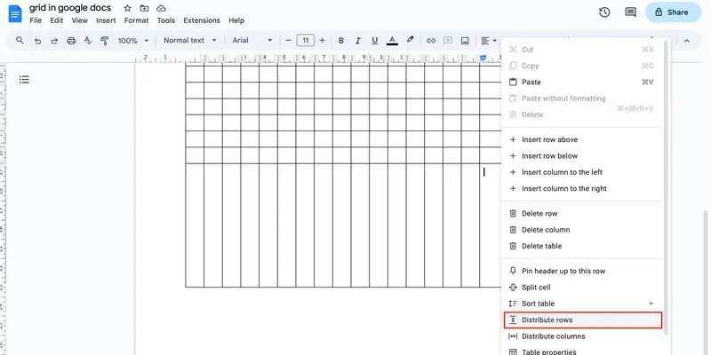 Distribute rows/columns