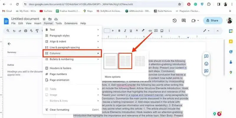 How to Make Two Columns in Google Docs