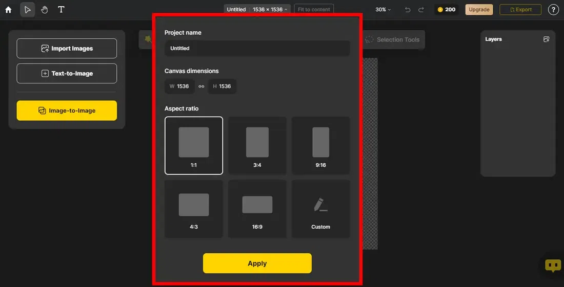 Select Dimensions and Aspect Ratio