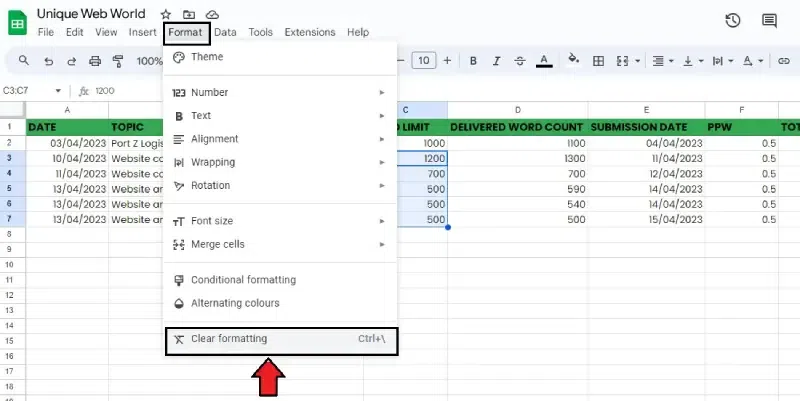 Clear Cell Content in Google Sheets