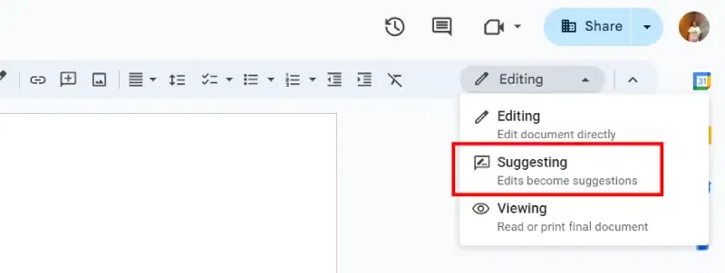 Track Changes in Google Docs