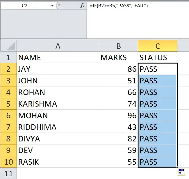 Excel IF function