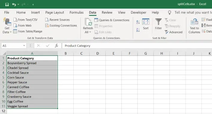 Split Cells in Excel