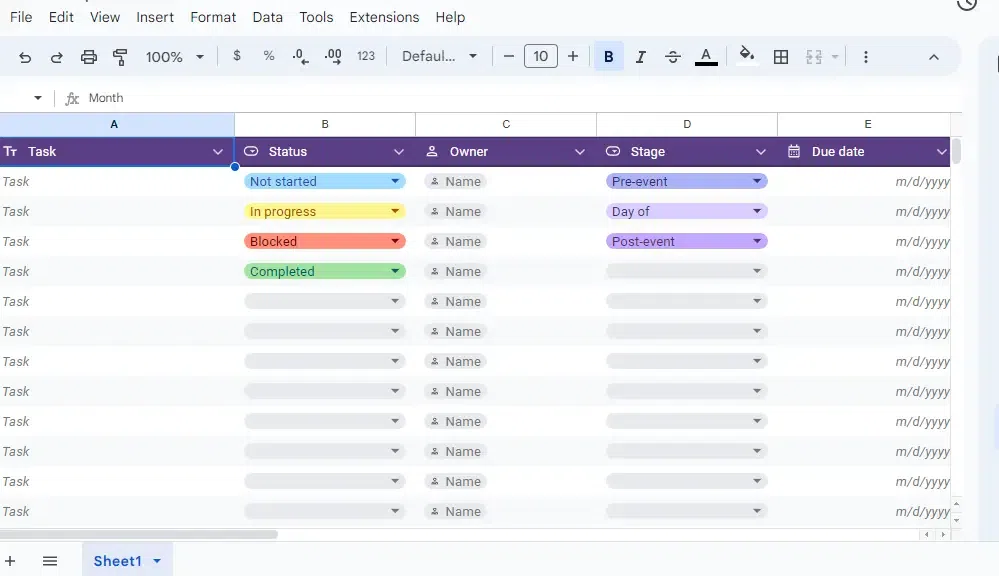  Table in Google Sheets