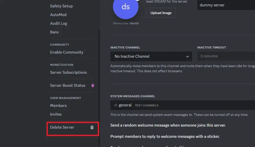 How to delete discord servers