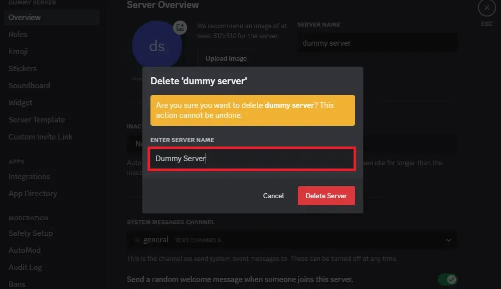How to delete discord servers