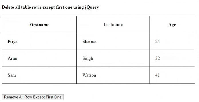 How-to-delete-all-table-rows-except-first-one-using-jQuery