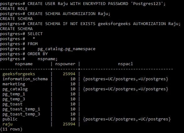 PostgreSQL-CREATE-SCHEMA-Example2