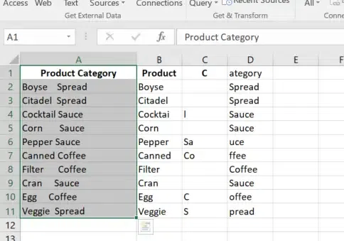 Split Cells in Excel