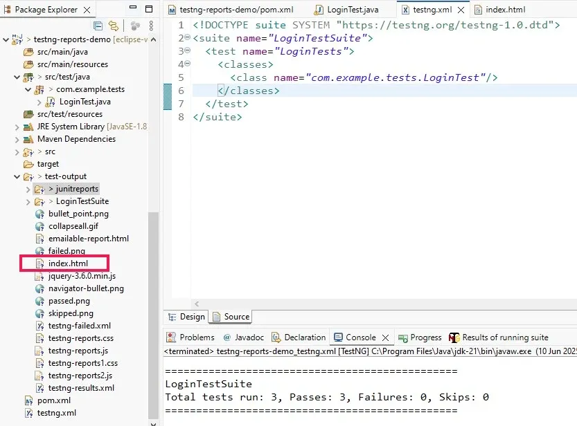 TestNG-Report-Index-html-file-output