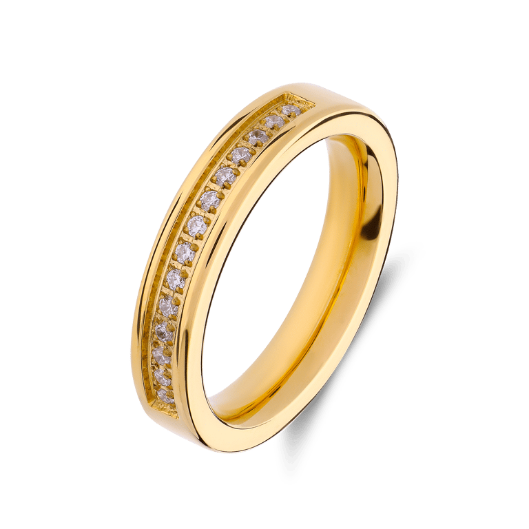 Stainless steel goldplated dames ring met zirkonia
