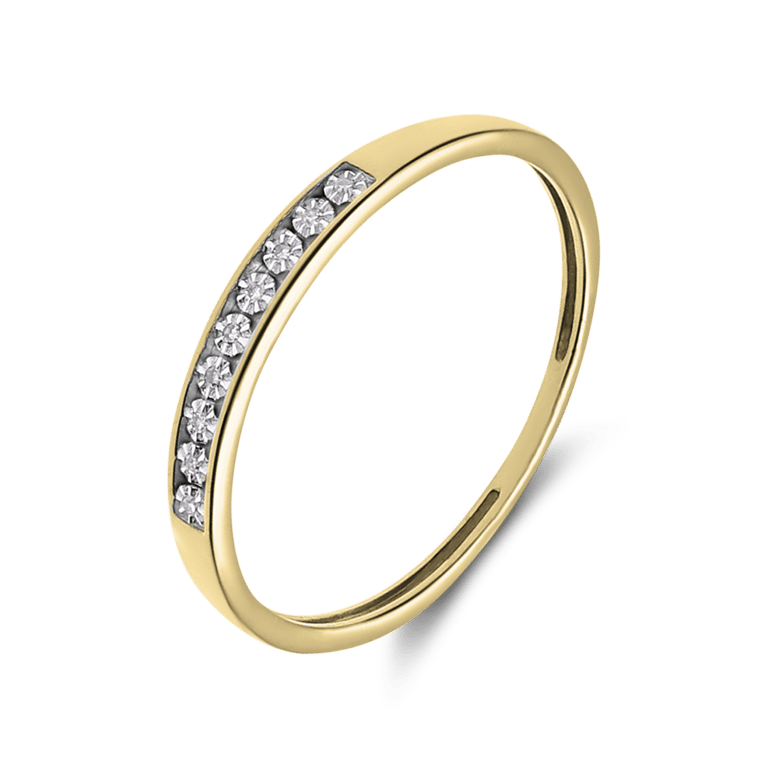 14 Karaat geelgouden ring met 9 diamanten 0,02ct