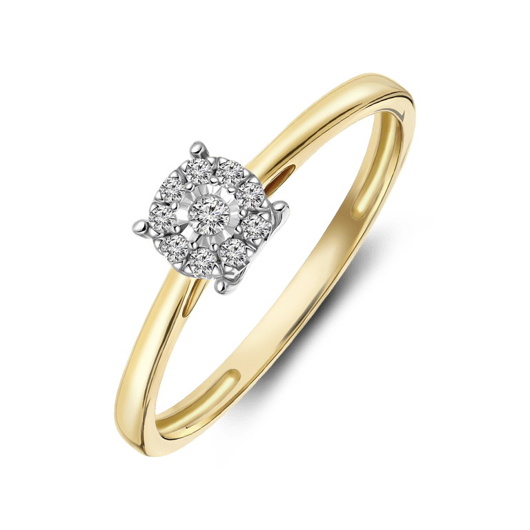 14 Karaat geelgouden ring met 10 diamanten 0,08ct