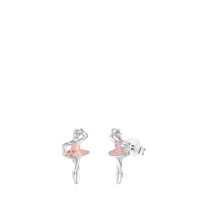 Zilveren kinderoorbellen ballerina emaille