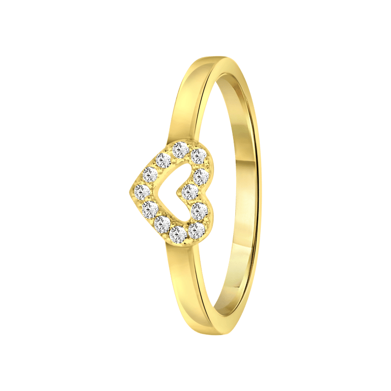 Zilveren goldplated kinderring hart met zirkonia